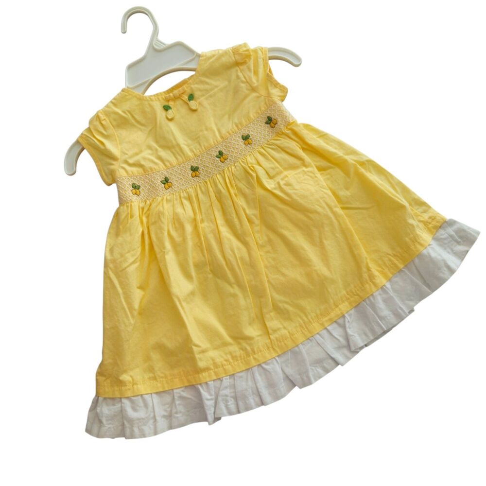 Vintage Gymboree Dress Size 18-24 Months Yellow Lemon Tree Lined W/ Diaper Cover